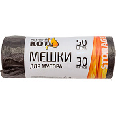 Мешки для мусора Рыжий кот 30л (50шт), ПНД, черные 310102 Мешки для мусора Рыжий кот 30л (50шт), ПНД, черные 310102