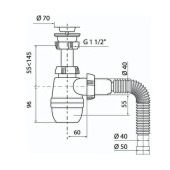 Сифон для мойки WIRQUIN 1 1/2"х40 гибкая труба 40х40/50 800мм 30718026