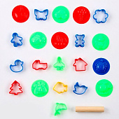 Тесто для лепки 12 цветов, формочки 21 шт, скалка, П109 Тесто для лепки 12 цветов, формочки 21 шт, скалка, П109