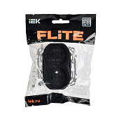 Розетка двойная встраиваемая без заземления, цвет черный, IEK FLITE