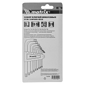 Набор ключей имбусовых TORX, 9 шт: T10-T50, CrV, короткие, сатин., Matrix