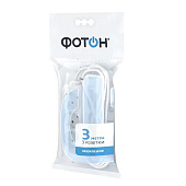 Удлинитель 3 гнезда, 3м с зазезмл., белый, ФОТОН Удлинитель 3 гнезда, 3м с зазезмл., белый, ФОТОН