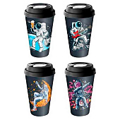 Стакан с крышкой 550мл с декором с клапаном,черный 323-0574 Стакан с крышкой 550мл с декором с клапаном,черный 323-0574