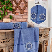  Комплект полотенец в коробке MERZUKA махровые 2 шт. RISING SUN (тёмно-голубой) 