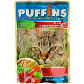  Влажный корм Паффинс для кошек 100 гр, желе говядина 