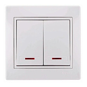 Выключатель встраиваемый 2 клавиши, цвет белый, с подсветкой, Lezard MIRA Выключатель встраиваемый 2 клавиши, цвет белый, с подсветкой, Lezard MIRA