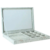  Шкатулка для украшений 9 полос, 12 ячеек, 35х24х4,5 см, крышка стекло, цвет серый, 2683011 