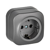  Розетка накладная с заземлением, цвет сталь, IEK GLORY 