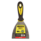 Шпатель 100мм, двухкомпонентная ручка, нержавеющая сталь, STAYER MAXFlat Шпатель 100мм, двухкомпонентная ручка, нержавеющая сталь, STAYER MAXFlat