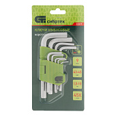 Набор ключей имбусовых HEX, 1,5–10 мм, 45x, закаленные, 9 шт., короткие, никель, Сибртех Набор ключей имбусовых HEX, 1,5–10 мм, 45x, закаленные, 9 шт., короткие, никель, Сибртех