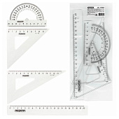  Набор чертежный средний ПИФАГОР (линейка 20 см, 2 треуг., трансп.) пакет, 210627 