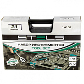 Набор инструментов, 31 предм., 1/2", CrV, пластиковый кейс, Stels 14102 Набор инструментов, 31 предм., 1/2", CrV, пластиковый кейс, Stels 14102