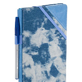  Блокнот А5 135x210мм BRAUBERG Denim, ткань/экокожа, резинка, держатель, 80л, клетка, голубой, 117138 