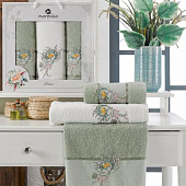  Комплект полотенец в коробке MERZUKA махровые 3 шт. LOTUS (зелёный) 