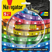 Лента светодиодная RGB комплект 5м 60шт/м адаптер 1м/пульт 95146 /Navigator Лента светодиодная RGB комплект 5м 60шт/м адаптер 1м/пульт 95146 /Navigator