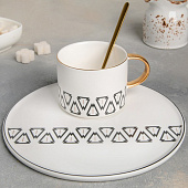  Чайная пара керамическая с ложкой «Орнамент», 220 мл, цвет белый 4343161 
