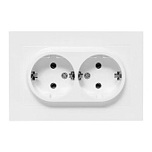  Розетка двойная встраиваемая с заземлением, цвет белый,  EKF Эпика 
