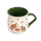 Кружка 400 мл. керамика бело-зеленая Ежи у гриба Autumn friends ANLAF-FDH-061225-2 Кружка 400 мл. керамика бело-зеленая Ежи у гриба Autumn friends ANLAF-FDH-061225-2