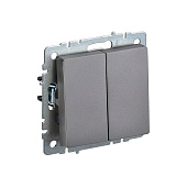 Выключатель встраиваемый 2 клавиши, цвет сталь, IEK BRITE Выключатель встраиваемый 2 клавиши, цвет сталь, IEK BRITE