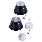 Кофеварка гейзерная 450мл (9 порций) из алюминия с широким индукц. дном (черный мрамор) 2513MR Кофеварка гейзерная 450мл (9 порций) из алюминия с широким индукц. дном (черный мрамор) 2513MR