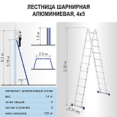 Лестница-трансформер 4х5 ступени, алюминиевая, макс. нагрузка 120кг, макс. дл. 5,78м