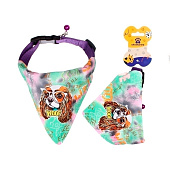  Ошейник с банданой и колокольчиком для кошек и собак мелких пород Стильный Бро, зеленый, р. S, 653-324 