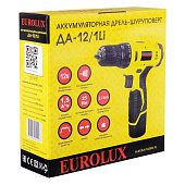 Дрель-шуруповерт аккумуляторная Eurolux ДА-12-1, 12В Li-ion, 25Нм, 1 АКБ (1,5Ач) Дрель-шуруповерт аккумуляторная Eurolux ДА-12-1, 12В Li-ion, 25Нм, 1 АКБ (1,5Ач)