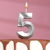  Свеча в торт "Грань", цифра "5", серебряный металлик, 7.8 см 5928499 