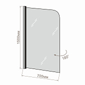  Шторка для ванны GR-100/1 (150х70) алюминиевый профиль, стекло ПРОЗРАЧНОЕ 6мм 