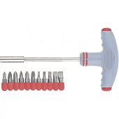 Отвертка с Т-образной эргономичной ручкой и набором бит, 11шт., CrV, Matrix Отвертка с Т-образной эргономичной ручкой и набором бит, 11шт., CrV, Matrix