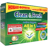 Таблетки для посудомоечных машин "Clean&Fresh" All in 1, 30 таб. Таблетки для посудомоечных машин "Clean&Fresh" All in 1, 30 таб.