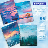 Тетрадь 96л. А5. BRAUBERG гребень, клетка, обложка картон, Travel (микс в спайке), 404426