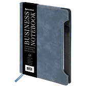 Блокнот А5 BRAUBERG Perfect, 80л, под кожу, софт-тач, держатель, клетка, серо-синий, 116618 Блокнот А5 BRAUBERG Perfect, 80л, под кожу, софт-тач, держатель, клетка, серо-синий, 116618