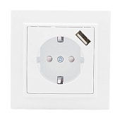 Розетка встраиваемая с заземлением + USB, цвет белый, з/ш, EKF Минск