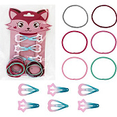  Аксессуары для волос лисичка 30 предеметов (заколки клик-клак 6шт, резинки 24шт) 