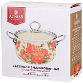 Кастрюля Agness 1.5л эмалированная, "Корейская роза" 915-135 Кастрюля Agness 1.5л эмалированная, "Корейская роза" 915-135