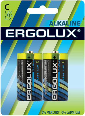 Батарейка LR14 Alkaline (2шт) Ergolux 11751 Батарейка LR14 Alkaline (2шт) Ergolux 11751