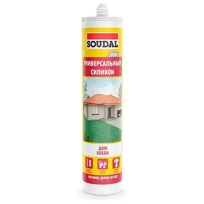  Герметик унивесальный силиконовый серый Soudal 280мл. 