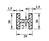  Алюминиевый двутавр Серебро 30х20х30х1,5мм 2м 