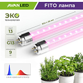 Лампа LED T8-9-BR-600 FITO 9Вт G13 600мм для растений AVANLED 12206011 Лампа LED T8-9-BR-600 FITO 9Вт G13 600мм для растений AVANLED 12206011