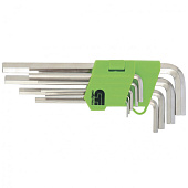 Набор ключей имбусовых HEX, 1,5–10 мм, 45x, закаленные, 9 шт., короткие, никель, Сибртех Набор ключей имбусовых HEX, 1,5–10 мм, 45x, закаленные, 9 шт., короткие, никель, Сибртех