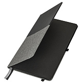 Блокнот А5 Brauberg Duo, 80 л, клетка, под кожу, с резинкой, черный/серый, 113433