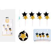  Набор свечей 4 шт. "Star glow", black (12 см) 