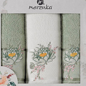  Комплект полотенец в коробке MERZUKA махровые 3 шт. LOTUS (зелёный) 