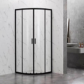  Душевое ограждение 90х90х190 1/4 круга 2 раздвижные двери без поддона стекло 6мм черный профиль B8012 ODA 