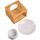  Аромалампа для эфирных масел с подставкой под свечу «Строгие линии», бамбук, керамика, белая, 9.8?9.8?8 см 10323603 