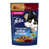 Влажный корм FELIX ДвойнВкус Индейка&Печень (ж) 75г Влажный корм FELIX ДвойнВкус Индейка&Печень (ж) 75г