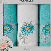 Комплект полотенец в коробке MERZUKA махровые 3 шт. LOTUS (бирюзовый)