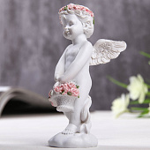 Фигурка Ангел с корзинкой розовых роз, 10х3,5х5 см, полистоун, 1541453 Фигурка Ангел с корзинкой розовых роз, 10х3,5х5 см, полистоун, 1541453