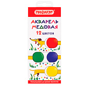Краски акварельные медовые 12 цветов ПИФАГОР "ВЕСЕЛАЯ ТАКСА",192007